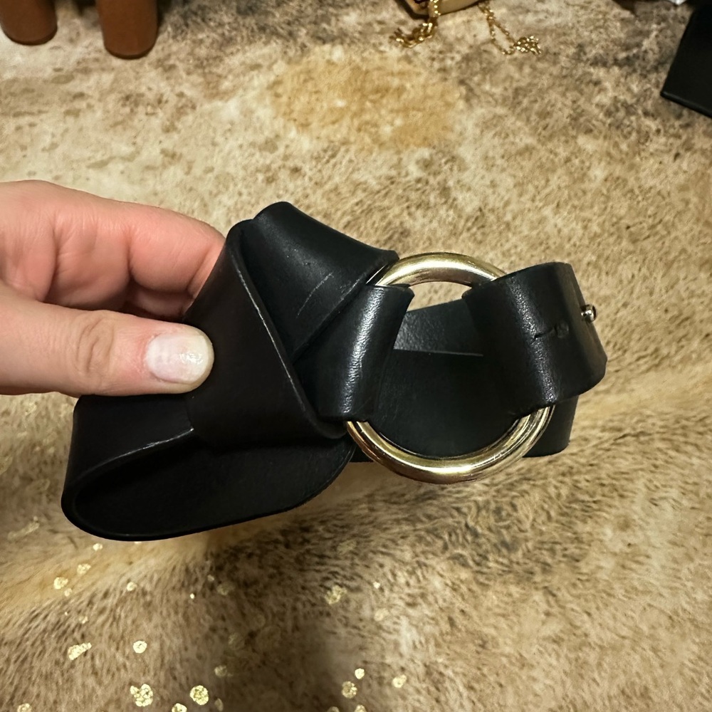 Gianni Chiarini Black Belt with Gold Ring Accent